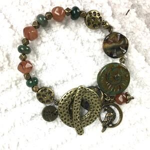 HANDMADE  Gemstone, Czech Glass & Brass Boho Style Bracelet 6 3/4''